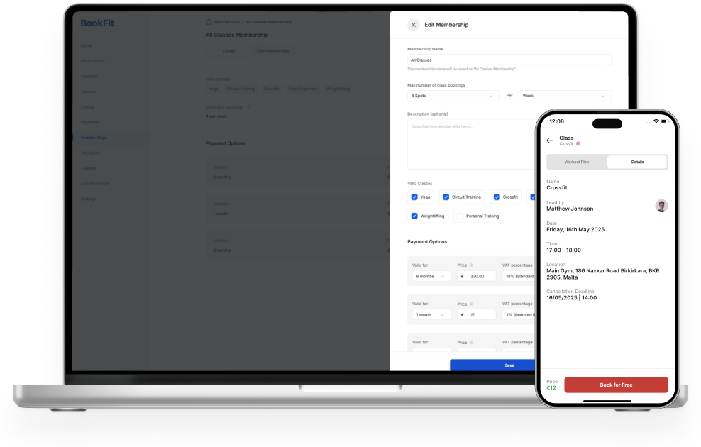 Memberships, packages, and payments in one place